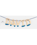 Guirnalda madera pintada azul personalizada silueta nombre niño