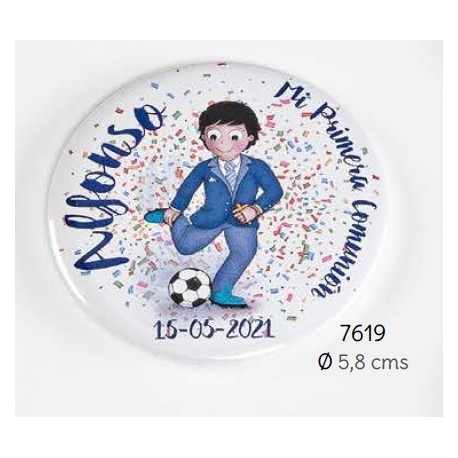 Chapa imán niño comunión balón de fútbol personalizada