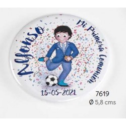 Chapa abrebotellas-imán niño comunión balón de fútbol personalizada