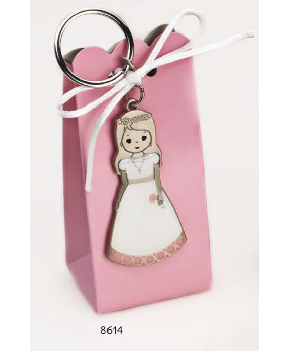 Cajita llavero niña comunión rosa c/4 peladillas