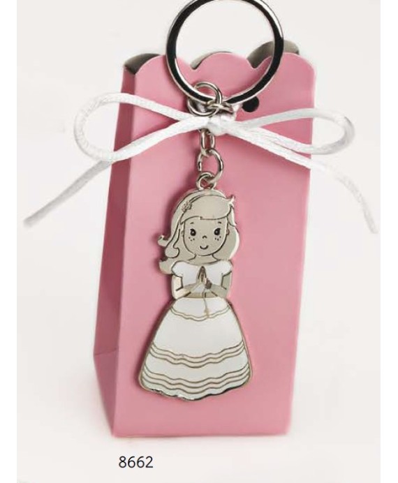 Cajita llavero niña comunión vest. blanco c/4 peladillas