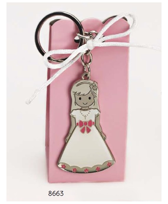 Cajita llavero niña comunión lazo c/4 peladillas