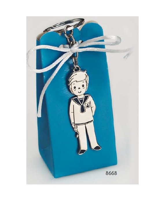 Cajita llavero niño com. marinero ancla c/4 peladillas