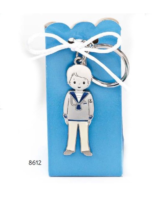Cajita llavero niño comunión marinero pant. blanco c/4 peladillas