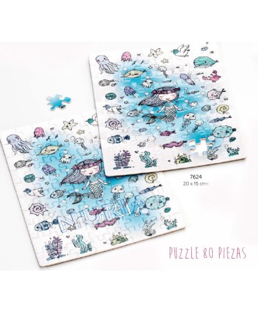 Puzle 80 piezas sirena pececitos