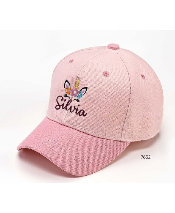 Gorra rosa unicornio nombre personalizado c/cierre velcro ajustable