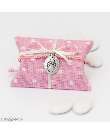 Estuche rosa pulsera medallita Ángel Guarda