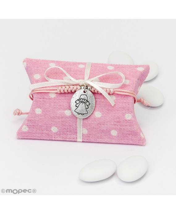 Estuche rosa pulsera medallita Ángel Guarda