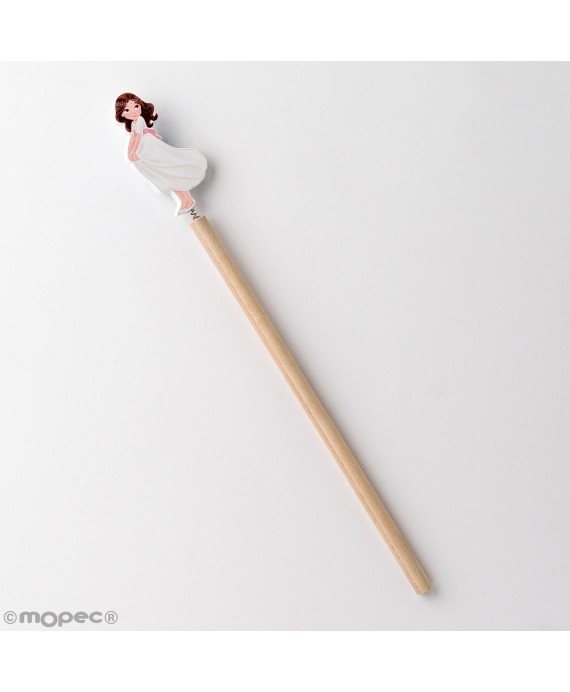 Lápiz Madera Niña Comunión Sujetando Falda