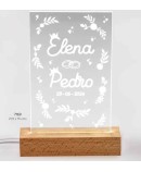 Lámpara flores led metacrilato base madera usb