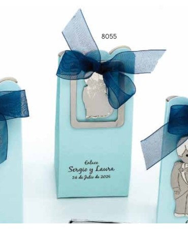 Cajita marcapáginas novios abrazo lazo