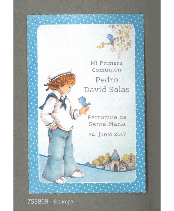 Estampa Comunión Niño Pajarito