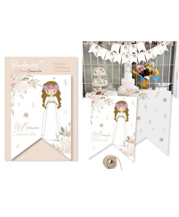 Display 12 Banderines ✨ Primera Comunión Niña 🙏 Decoración