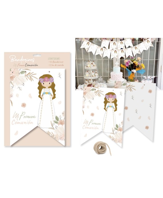 Display 12 Banderines ✨ Primera Comunión Niña 🙏 Decoración