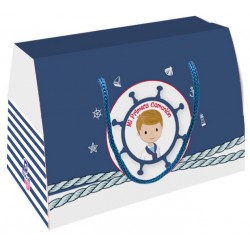 Caja regalo cartón marinero flores comunión azul