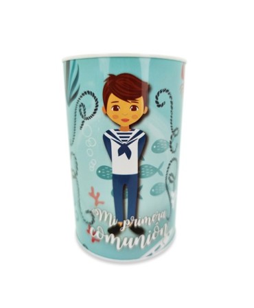 Hucha metálica mi primera comunión azul