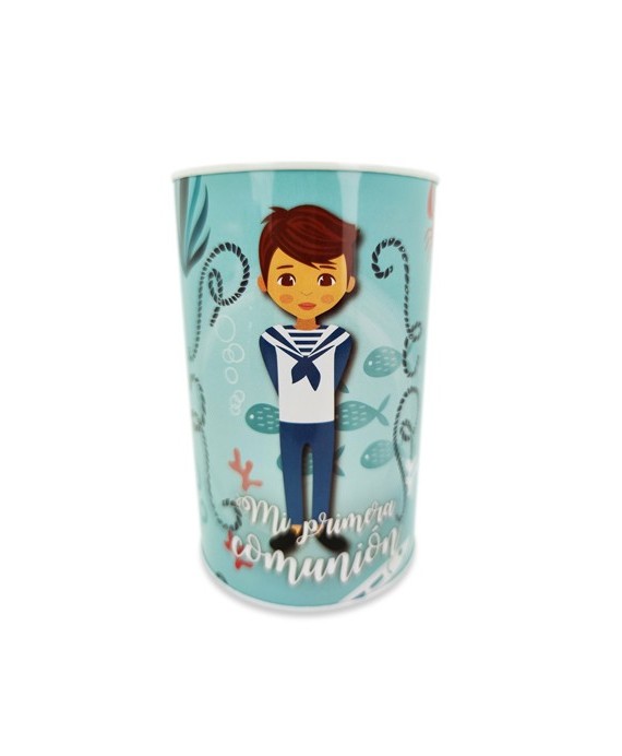 Hucha metálica mi primera comunión azul