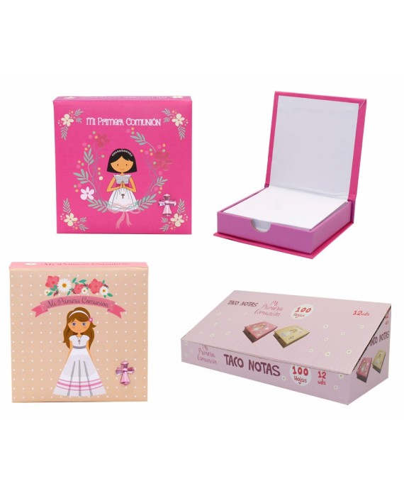 Hojas Blancas Presentadas en Caja Mi Primera Comunión Rosa