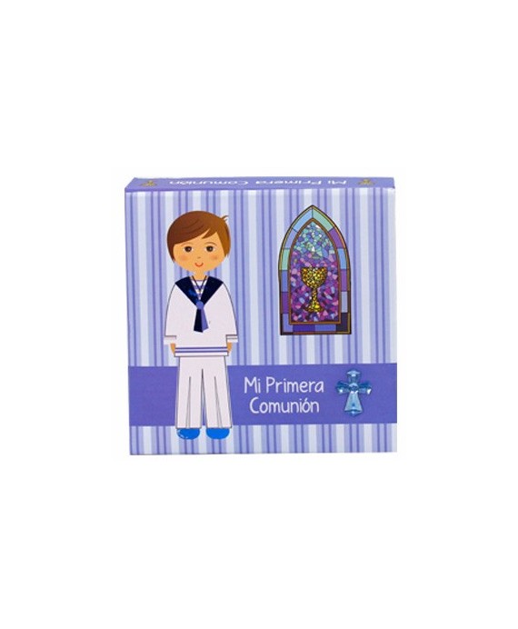 Hojas Blancas Presentadas en Caja Mi Primera Comunión Azul