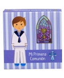 Hojas Blancas Presentadas en Caja Mi Primera Comunión Azul