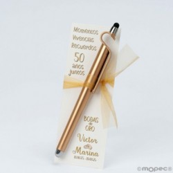 Punto libro 50 años juntos y bolígrafo dorado soporte móvil