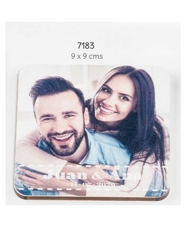 Foto madera con imán personalizado c/foto, nombres y fecha