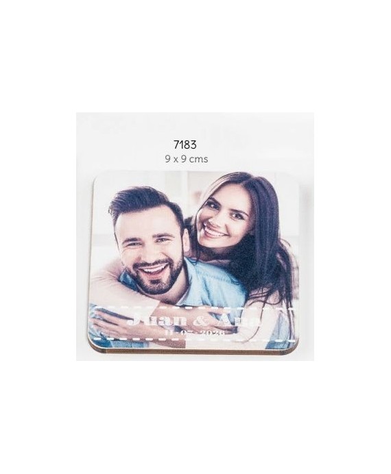 Foto madera con imán personalizado c/foto, nombres y fecha