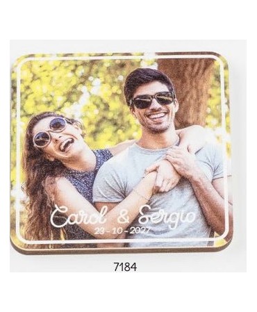 Foto madera con imán personalizado c/foto, nombres y fecha