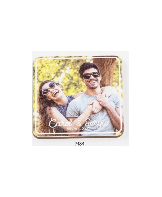 Foto madera con imán personalizado c/foto, nombres y fecha