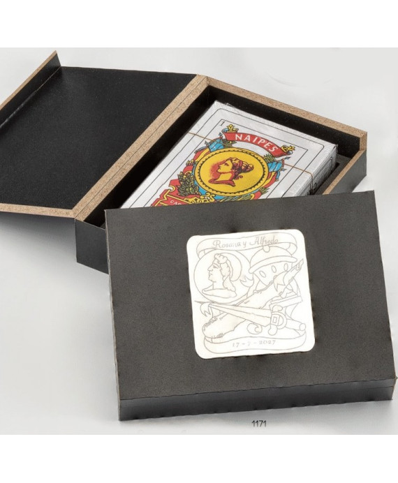 Estuche madera guarda barajas c/baraja