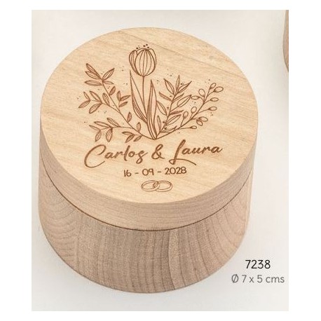 Caja madera porta alianzas flor personalizada