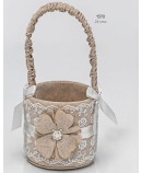 Cesta rústico puntilla flor perlas