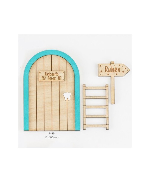 Set puerta ratoncito pérez personalizado azul