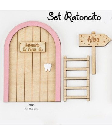 Set puerta ratoncito pérez personalizado rosa