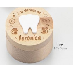 Caja madera dientes redonda personalizada