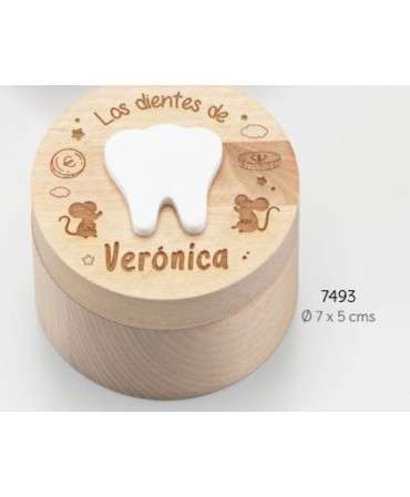 Caja madera dientes redonda personalizada