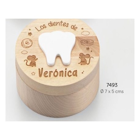 Caja madera dientes redonda personalizada