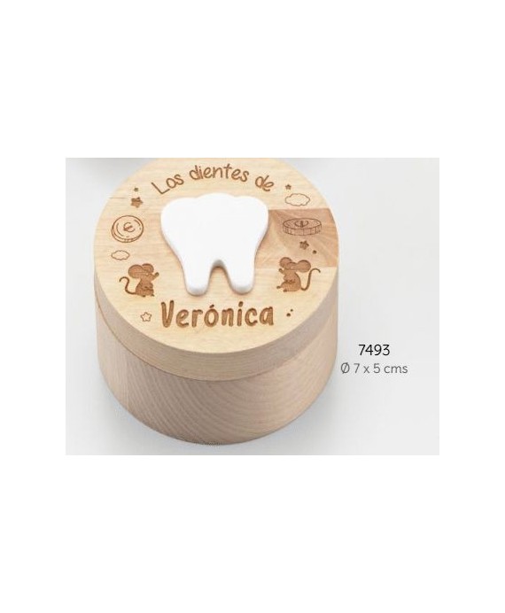 Caja madera dientes redonda personalizada