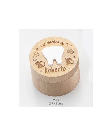Caja madera dientes redonda personalizada