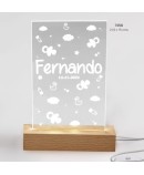 Lámpara bebé niño led metacrilato base madera usb personalizada
