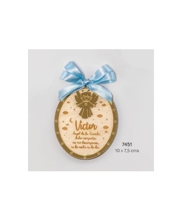 Guardacunas madera oro lazo celeste personalizado