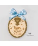 Guardacunas madera oro lazo celeste personalizado