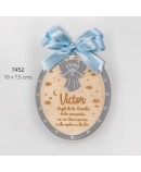 Guardacunas madera plata lazo celeste personalizado