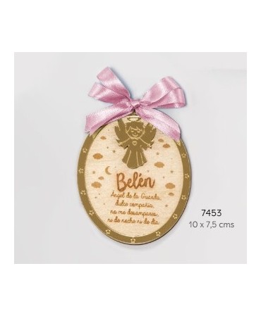 Guardacunas madera oro lazo rosa personalizado