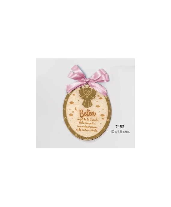 Guardacunas madera oro lazo rosa personalizado