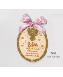 Guardacunas madera oro lazo rosa personalizado