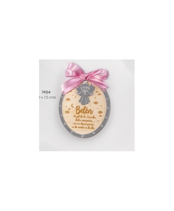 Guardacunas madera plata lazo rosa personalizado