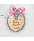 Guardacunas madera plata lazo rosa personalizado