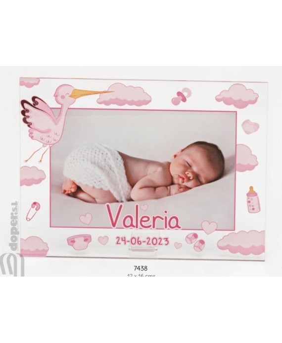 Portafotos metac. bebé rosa personalizado con foto impresa, nombre y fecha