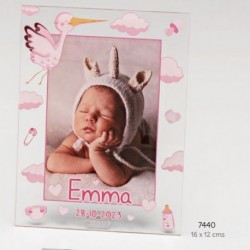 Portafotos metac. bebé rosa personalizado con foto impresa, nombre y fecha